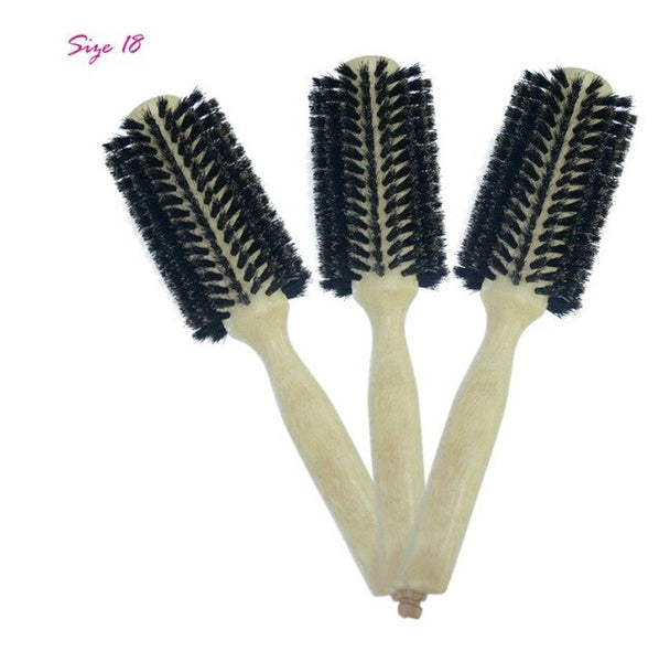 Pig Bristle Natural Wood Handle Cylinder Hair Comb Anti-static Not Hurt Hair Comfort Loose Wavy Style Hairbrush Multiple Choice