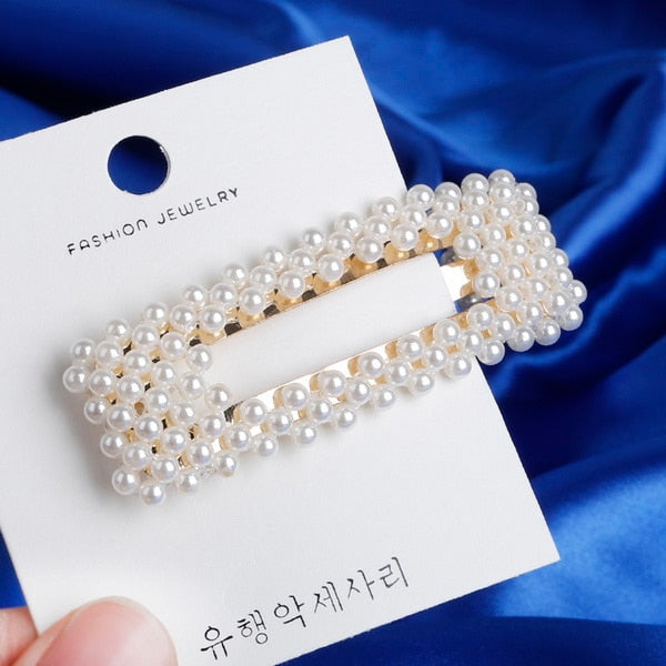Fashion handmade Gold Color 1PC Pearl Imitation Hair Clip Snap Barrette Stick Hairpin Hair Styling Accessories For Women Girls