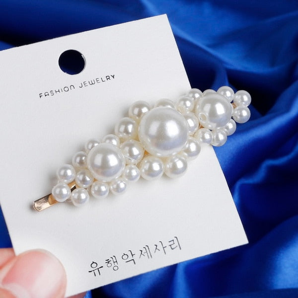 Fashion handmade Gold Color 1PC Pearl Imitation Hair Clip Snap Barrette Stick Hairpin Hair Styling Accessories For Women Girls